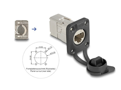 Delock D-Type RJ45 built-in connector with LSA connection Cat.6A STP with protective cap IP66 dust and waterproof - delock.israel