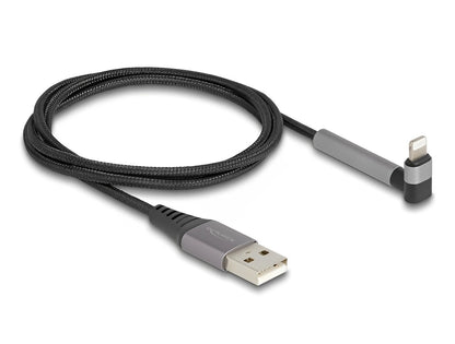 Delock Data and Charging Cable USB Type-A to Lightning™ for iPhone™, iPad™, iPod™ angled with stand function black 1.5 m MFi - delock.israel