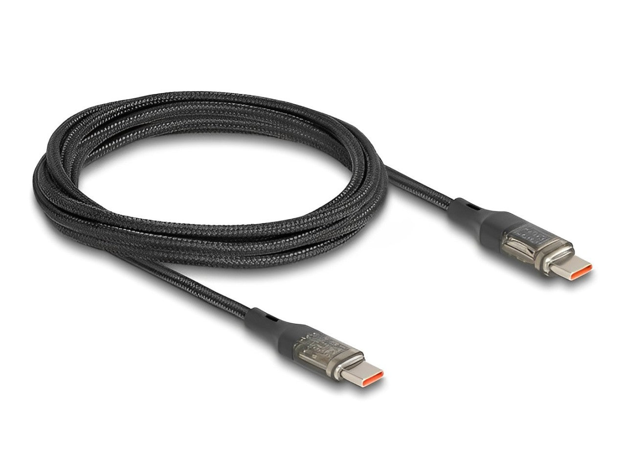 Delock USB 2.0 Data and Fast Charging Cable USB Type-C™ male to male PD 3.0 100 W with power indication transparent 2 m - delock.israel