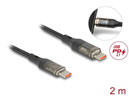 Delock USB 2.0 Data and Fast Charging Cable USB Type-C™ male to male PD 3.0 100 W with power indication transparent 2 m - delock.israel