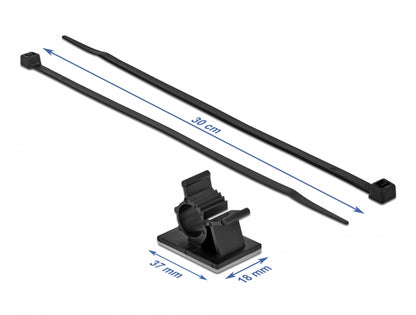 Delock Cable Clamp 37 x 18 mm with Cable Tie L 300 x W 4.8 mm black - delock.israel