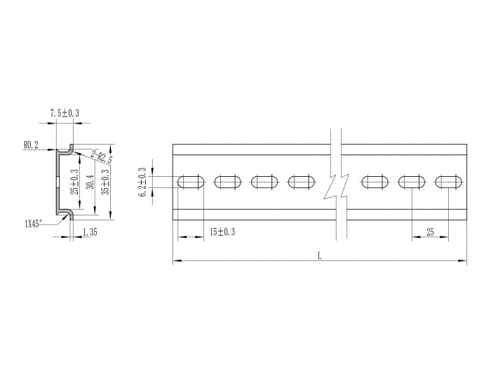 מסילה DIN 35x7.5 mm להרכבה בארון תקשורת אורך 50 ס"מ - delock.israel