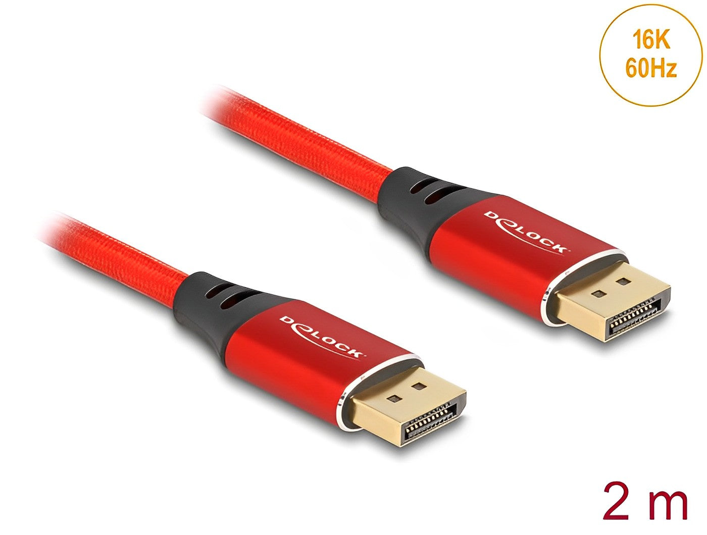 Delock DisplayPort Cable 16K 60 Hz 2 m red metal - delock.israel