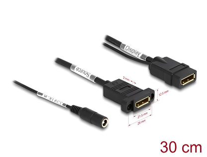 Delock DisplayPort Cable 4K 60 Hz with DC feed 2.1 x 5.5 mm 0.30 m panel-mount - delock.israel