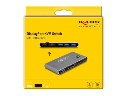 קופסת מיתוג מ-2 מחשבים לעמדת עבודה אחת DisplayPort KVM Switch 8K USB 5 Gbps - delock.israel