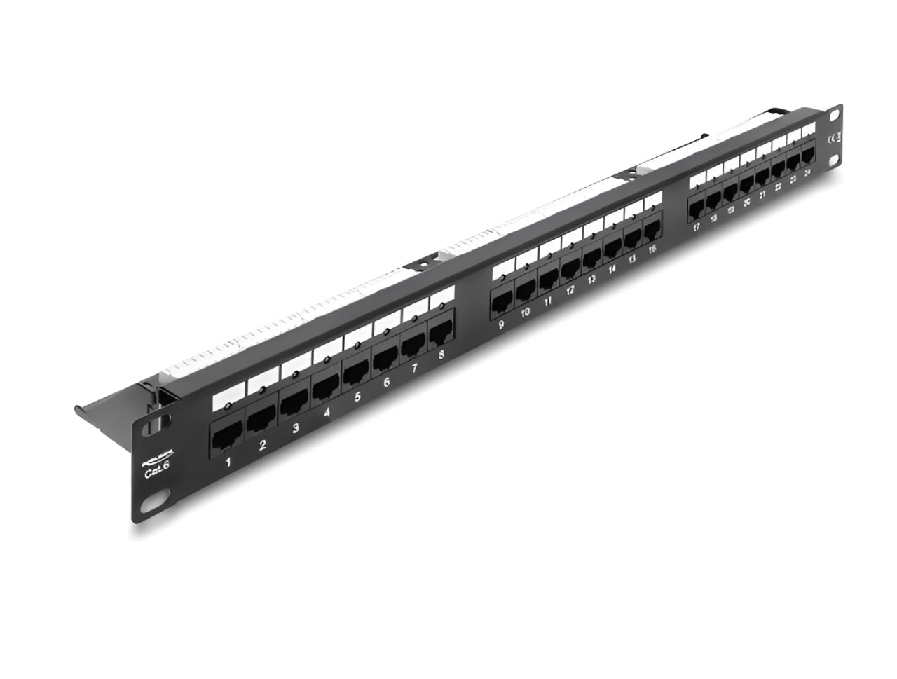 פאץ' פאנל מקצועי Cat.6 לא מסוכך עם 24 פורטים מבית Delock גרמניה מיועד להתקנה בארון תקשורת ‎19 אינץ' בגובה 1U