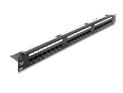 פאץ' פאנל מקצועי Cat.6 לא מסוכך עם 24 פורטים מבית Delock גרמניה מיועד להתקנה בארון תקשורת ‎19 אינץ' בגובה 1U
