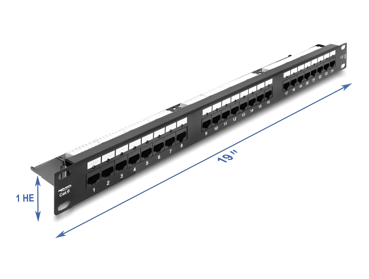 פאץ' פאנל מקצועי Cat.6 לא מסוכך עם 24 פורטים מבית Delock גרמניה מיועד להתקנה בארון תקשורת ‎19 אינץ' בגובה 1U