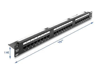 פאץ' פאנל מקצועי Cat.6 לא מסוכך עם 24 פורטים מבית Delock גרמניה מיועד להתקנה בארון תקשורת ‎19 אינץ' בגובה 1U