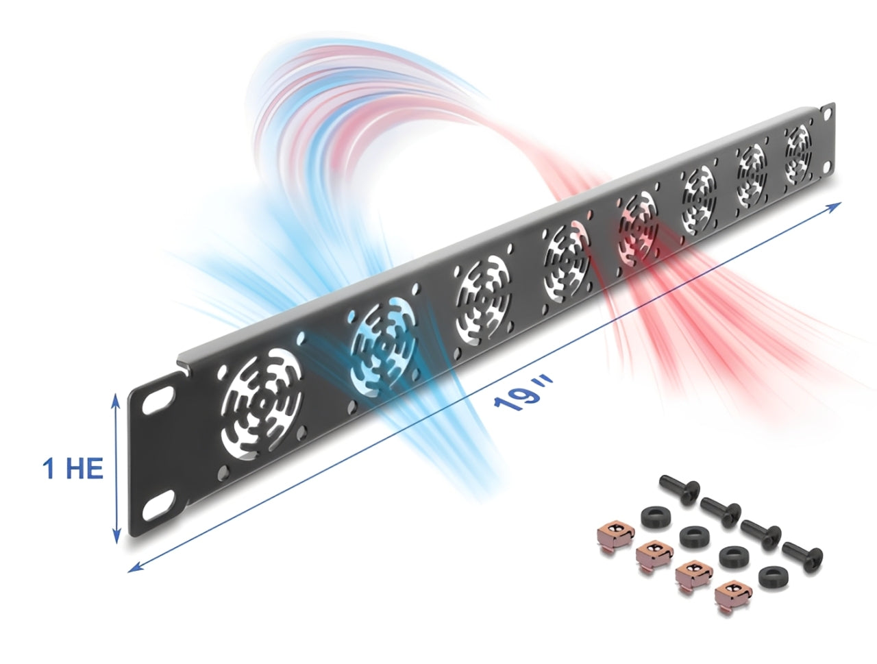 פאנל ייעודי מבית Delock גרמניה המיועד לניהול אוורור בתוך ארונות תקשורת (Rack) סטנדרטיים בגודל 19 אינץ'