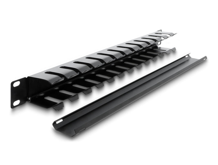 פאנל לניתוב כבלים (Routing Panel) מקצועי מבית Delock גרמניה המיועד להתקנה בארונות תקשורת סטנדרטיים בגודל 19 אינץ