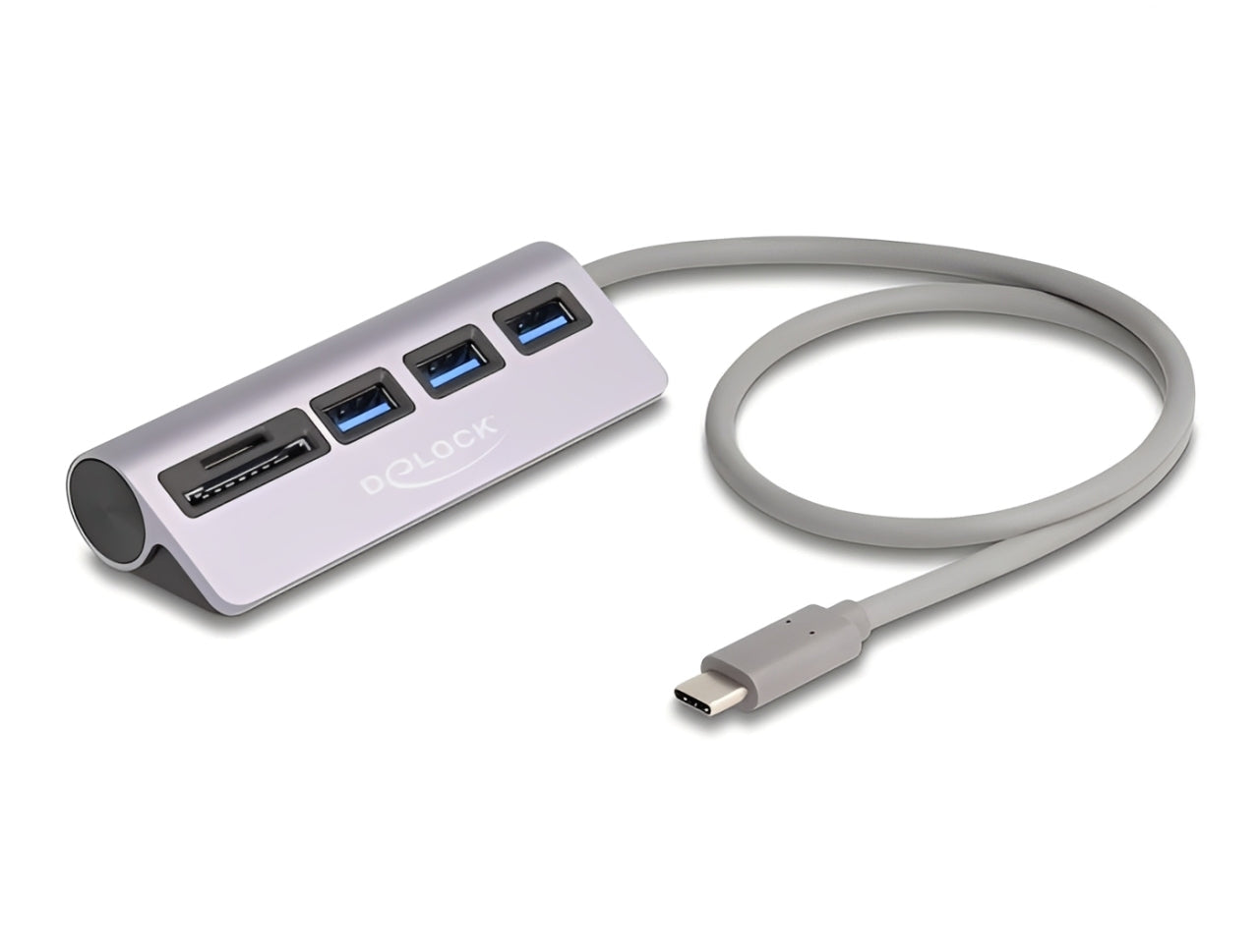 רכזת USB 5Gbps האיכותית מבית Delock גרמניה מגיעה עם מארז מתכת עמיד ומתחברת למחשב דרך חיבור USB USB-C