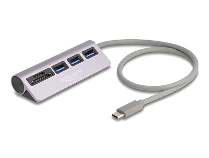 רכזת USB 5Gbps האיכותית מבית Delock גרמניה מגיעה עם מארז מתכת עמיד ומתחברת למחשב דרך חיבור USB USB-C