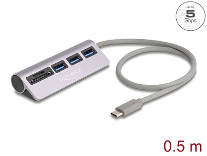 רכזת USB 5Gbps האיכותית מבית Delock גרמניה מגיעה עם מארז מתכת עמיד ומתחברת למחשב דרך חיבור USB USB-C