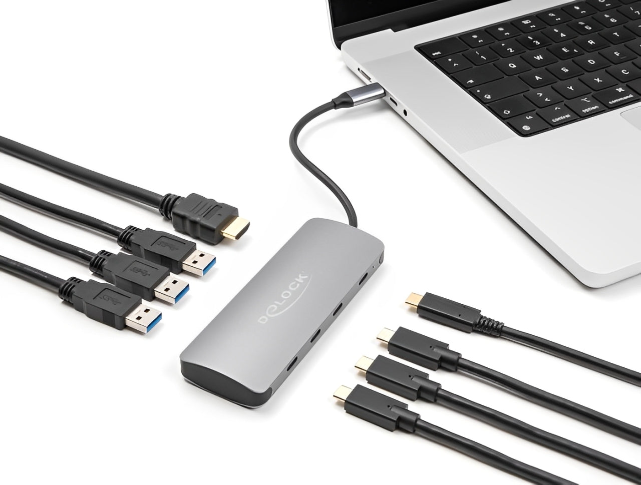 רכזת USB-C 5Gbps האיכותית מבית Delock גרמניה מציעה חיבור של מחשבים, טאבלטים או סמארטפונים עם USB-C למסכי HDMI ברזולוציה של 4K @ 60Hz.
כולל חיבור של עד 3 התקני USB-A ו-4 התקני USB-C עם תמיכה בהעברת נתונים ובטעינה בהספק של עד 90W (Power Delivery)