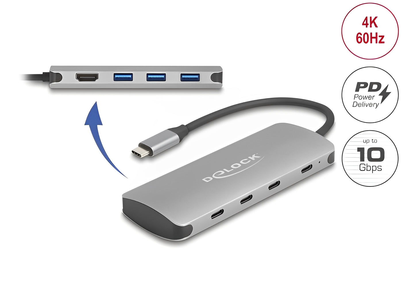 רכזת USB-C 5Gbps האיכותית מבית Delock גרמניה מציעה חיבור של מחשבים, טאבלטים או סמארטפונים עם USB-C למסכי HDMI ברזולוציה של 4K @ 60Hz.

