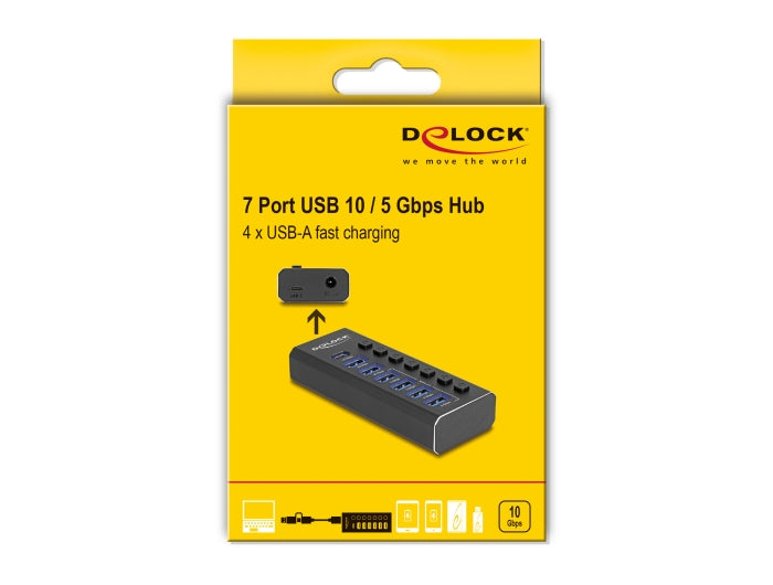 רכזת USB 5Gbps האיכותית מבית Delock גרמניה מציעה שילוב אידיאלי של חיבורי נתונים מהירים ויציאות טעינה עוצמתיות