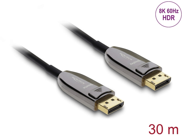 כבל אופטי אקטיבי (AOC) DisplayPort 2.1 8K מבית Delock גרמניה מספק חיבור יציב ואיכותי בין מחשבים, מסכים, מקרנים או טלוויזיות