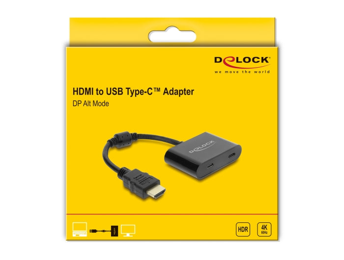 מתאם תצוגה של Delock מאפשר חיבור מסך USB-C התומך DisplayPort Alt Mode למכשבים PC או MacBook עם יציאת HDMI