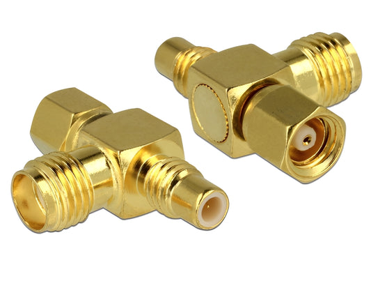 מתאם מבית Delock גרמניה הוא מפצל (Splitter) בתצורת T-Shape, המיועד לפיצול אות RF או לחיבור של שני מקורות/אנטנות לנקודה אחת