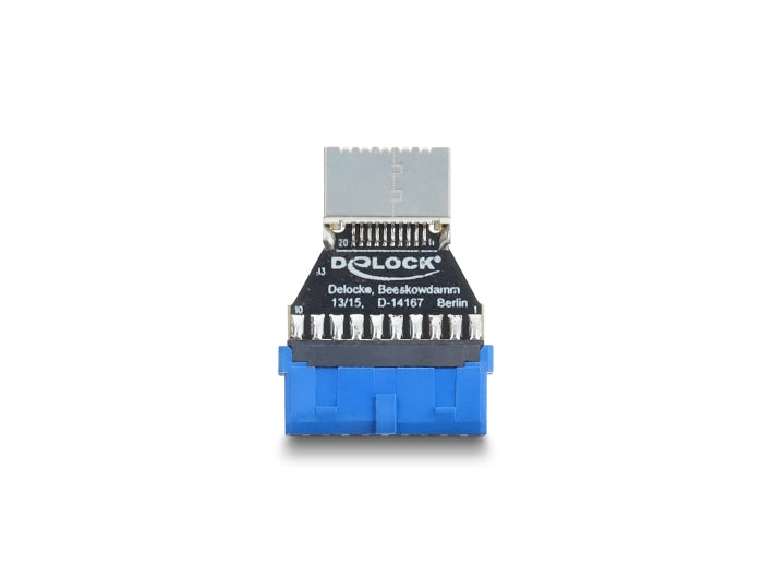 מתאם USB 5Gbps מבית DELOCK גרמניה המיועד ללוחות אם ממיר מחבר פנימי מסוג USB Pin Header (נקבה) ליציאת USB פנימית מסוג Type-E Key B
