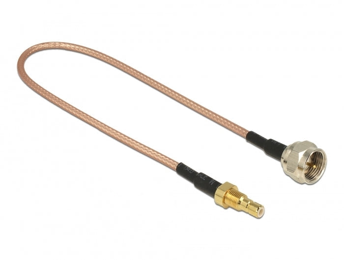 כבל אנטנה RG-316 מבית Delock גרמניה עם מחבר SMB להתקנה בפאנל ומחבר F המיועד לחיבורי RF פנימיים