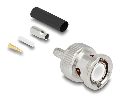 מחבר לכבל האנטנה מבית Delock גרמניה הוא מחבר BNC זכר המיועד ללחיצה (Crimp) על כבלים קואקסיאליים דקים