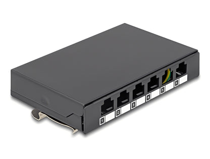 פאץ' פאנל ריק Delock | עם ‏6 פורטים לקיסטונים RJ45 | להרכבה על שולחן, קיר או מסילת DIN