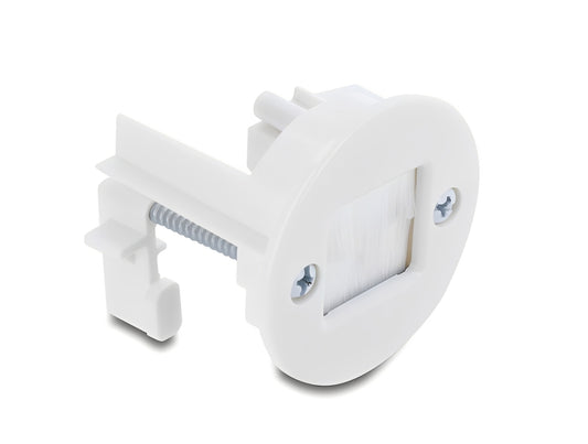 תושבת מעבר הכבלים (Cable Bushing) עם מברשת מבית DELOCK גרמניה זה פתרון פשוט ואפקטיבי המיועד לניהול כבלים (Cable Management) אסתטי ונקי דרך מחיצות, קירות או פלטות של שולחנות עבודה