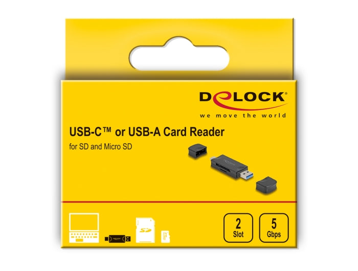 קורא כרטיסים USB-C/A מבית Delock גרמניה לחיבור מהיר ונוח למחשב או לפטופ