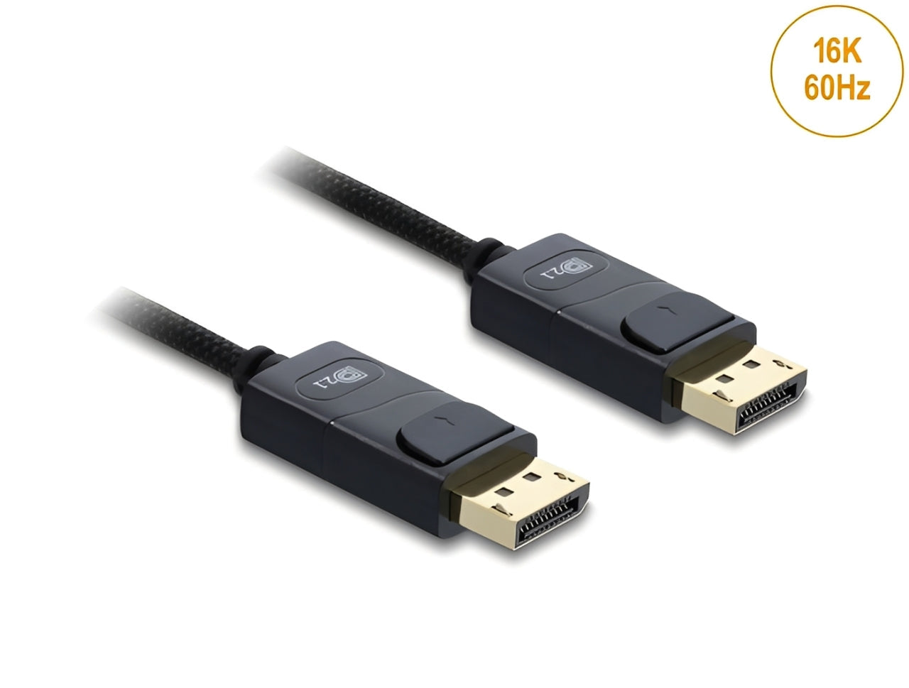 כבל קואקסיאלי DisplayPort 2.1 16K מבית Delock גרמניה מיועד לחיבור התקנים עם ממשק DisplayPort כגון מסכים או טלוויזיות, למחשב או למחשב נייד