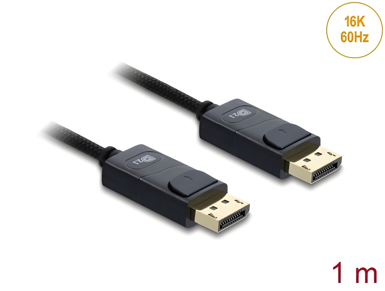 כבל קואקסיאלי DisplayPort 2.1 16K מבית Delock גרמניה מיועד לחיבור התקנים עם ממשק DisplayPort כגון מסכים או טלוויזיות, למחשב או למחשב נייד