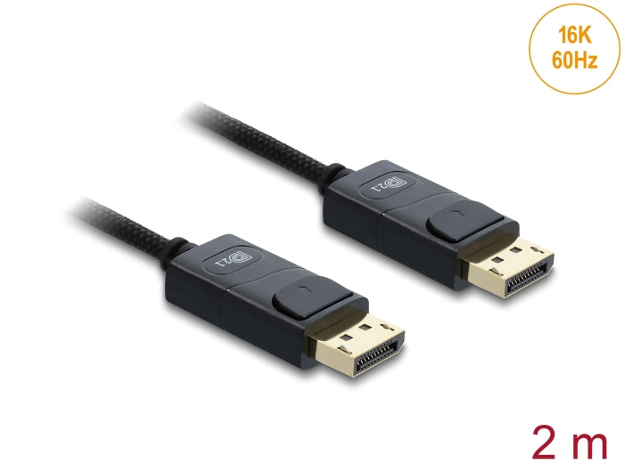 כבל קואקסיאלי DisplayPort 2.1 16K מבית Delock גרמניה מיועד לחיבור התקנים עם ממשק DisplayPort כגון מסכים או טלוויזיות, למחשב או למחשב נייד