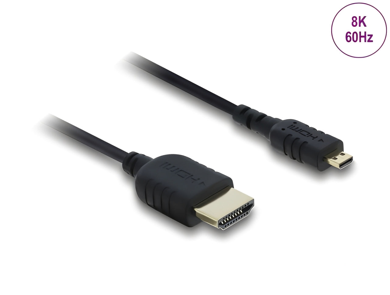 כבל מיקרו High Speed HDMI 8K מבית DELOCK גרמניה מאפשר חיבור בין מצלמה או טאבלט עם ממשק מיקרו HDMI לבין מסך או טלוויזיה עם חיבור HDMI