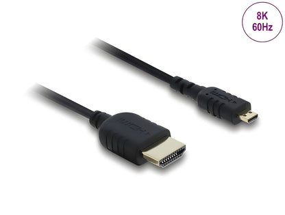 כבל מיקרו High Speed HDMI 8K מבית DELOCK גרמניה מאפשר חיבור בין מצלמה או טאבלט עם ממשק מיקרו HDMI לבין מסך או טלוויזיה עם חיבור HDMI