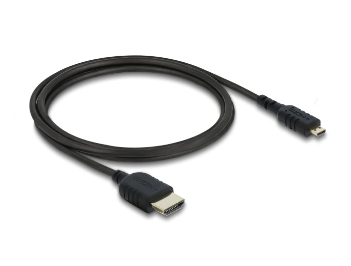 כבל מיקרו High Speed HDMI 8K מבית DELOCK גרמניה מאפשר חיבור בין מצלמה או טאבלט עם ממשק מיקרו HDMI לבין מסך או טלוויזיה עם חיבור HDMI