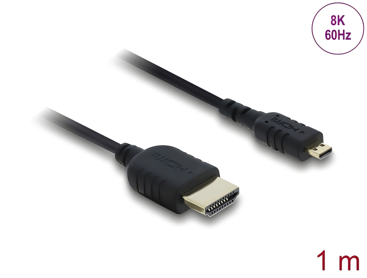 כבל מיקרו High Speed HDMI 8K מבית DELOCK גרמניה מאפשר חיבור בין מצלמה או טאבלט עם ממשק מיקרו HDMI לבין מסך או טלוויזיה עם חיבור HDMI