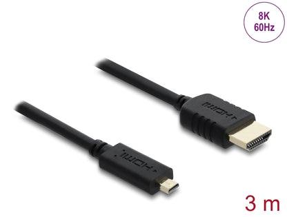 כבל מיקרו High Speed HDMI 8K מבית DELOCK גרמניה מאפשר חיבור בין מצלמה או טאבלט עם ממשק מיקרו HDMI לבין מסך או טלוויזיה עם חיבור HDMI