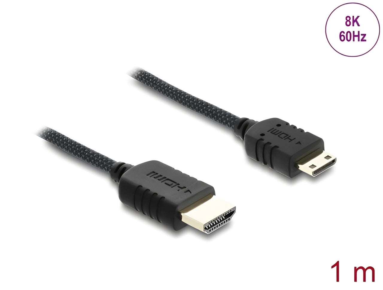 כבל מיני High Speed HDMI 8K מבית DELOCK גרמניה מאפשר חיבור בין מצלמה או טאבלט עם ממשק מיני HDMI לבין מסך או טלוויזיה עם חיבור HDMI