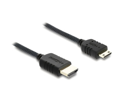 כבל מיני High Speed HDMI 8K מבית DELOCK גרמניה מאפשר חיבור בין מצלמה או טאבלט עם ממשק מיני HDMI לבין מסך או טלוויזיה עם חיבור HDMI