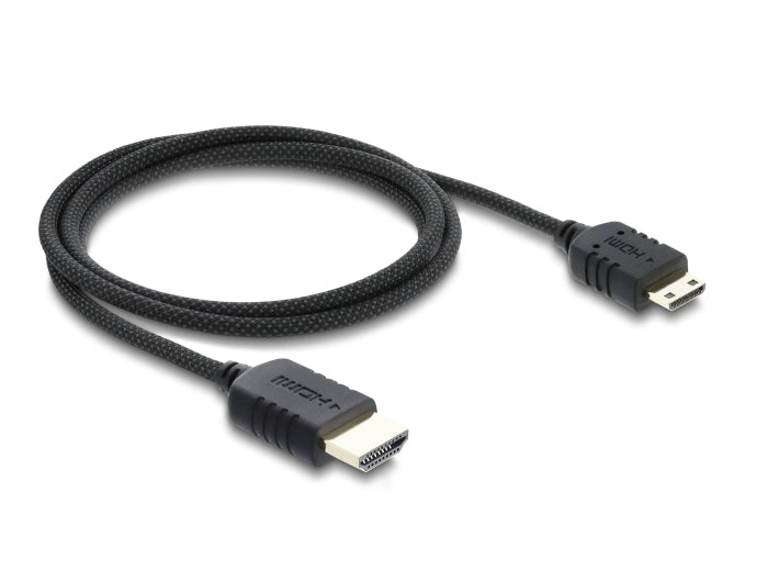 כבל מיני High Speed HDMI 8K מבית DELOCK גרמניה מאפשר חיבור בין מצלמה או טאבלט עם ממשק מיני HDMI לבין מסך או טלוויזיה עם חיבור HDMI