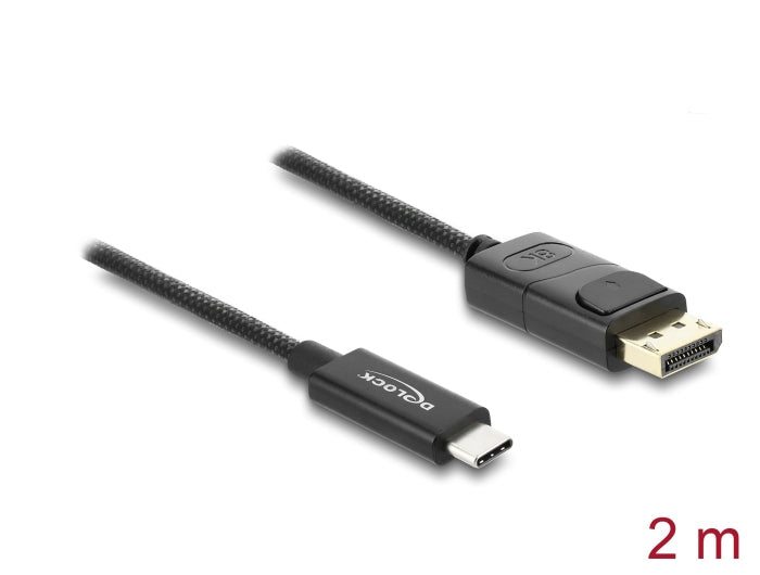 כבל תצוגה קואקסיאלי Delock מחיבור USB-C זכר לחיבור DisplayPort 4K 60Hz זכר | עם ציפוי קלוע | צבע שחור