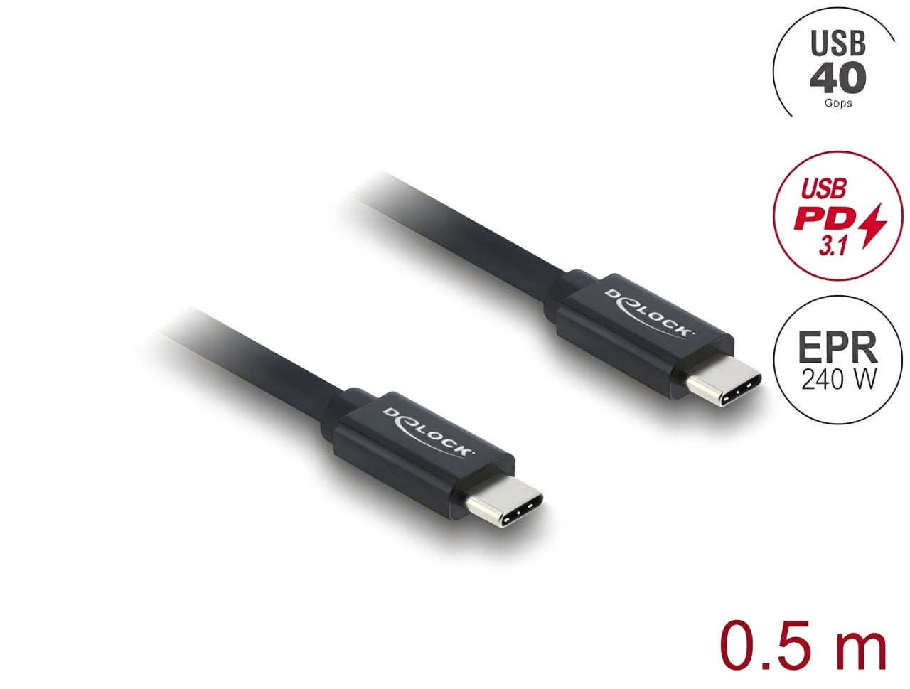 כבל USB-C 40Gbps מבית DELOCK גרמניה מאפשר חיבור של מכשירים שונים כגון סמארטפונים, מסכים, תחנות עגינה וכוננים חיצוניים דרך חיבור USB Type-C, ‏Thunderbolt™ 3 או 4 במחשב או בלפטופ