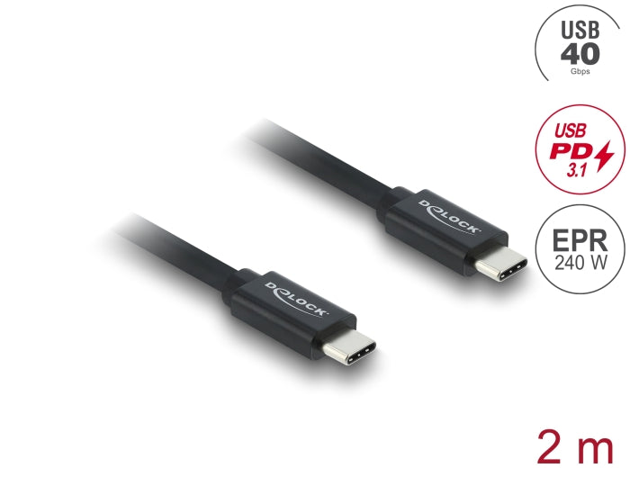 כבל USB-C 40Gbps מבית DELOCK גרמניה מאפשר חיבור של מכשירים שונים כגון סמארטפונים, מסכים, תחנות עגינה וכוננים חיצוניים דרך חיבור USB Type-C, ‏Thunderbolt™ 3 או 4 במחשב או בלפטופ
