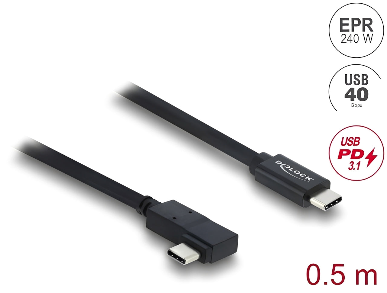 כבל USB-C 40Gbps מבית DELOCK גרמניה מאפשר חיבור של מכשירים שונים כגון סמארטפונים, מסכים, תחנות עגינה וכוננים חיצוניים דרך חיבור USB Type-C, ‏Thunderbolt™ 3 או 4 במחשב או בלפטופ