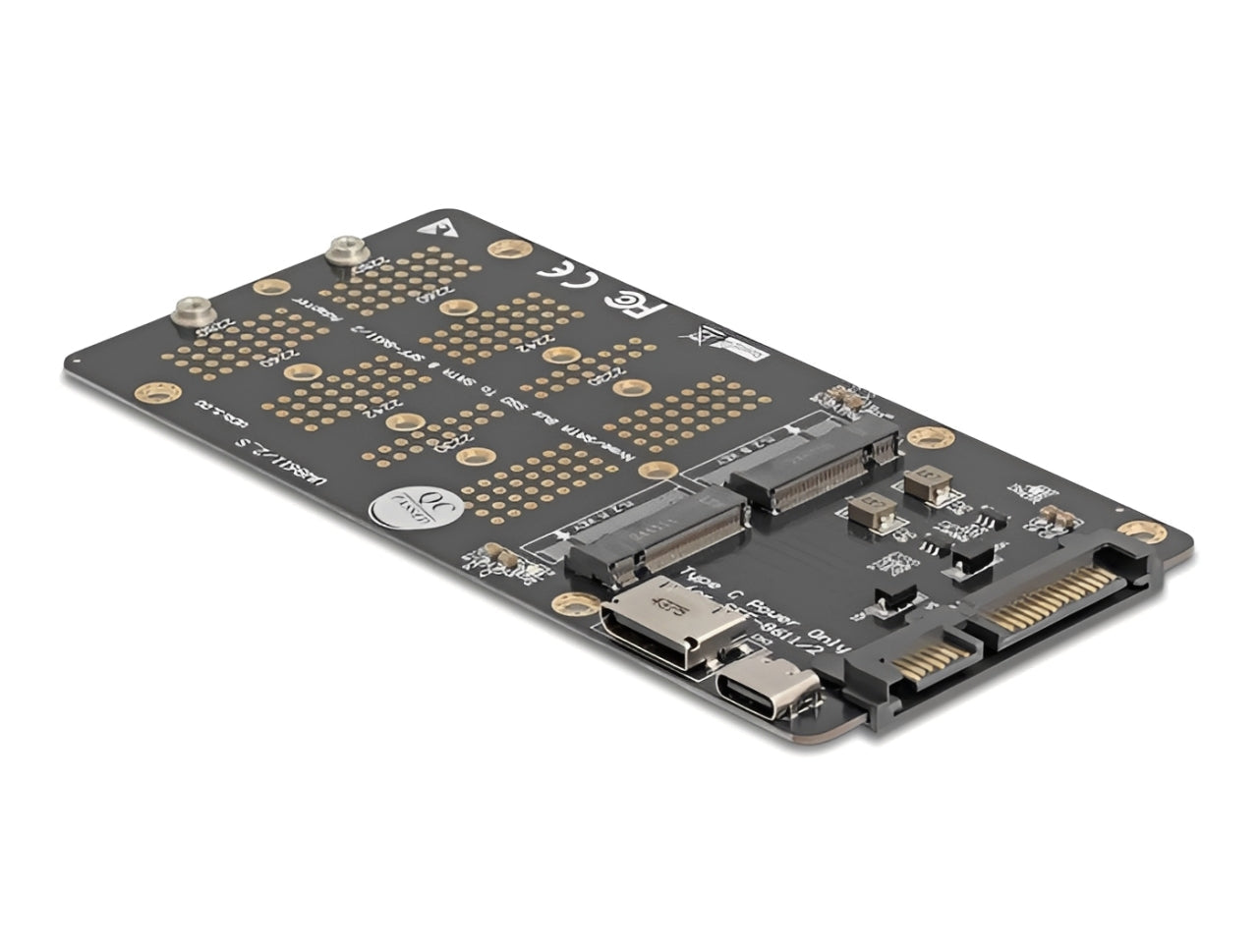 ממיר זה מבית Delock גרמניה מאפשר חיבור של כונן M.2 Key B SATA SSD בפורמטים 2280, 2260, 2242, 2230 וכן כונן M.2 Key M NVMe SSD בפורמטים דומים