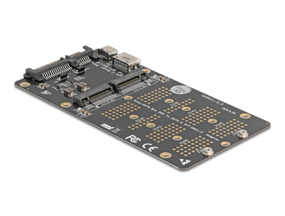 ממיר זה מבית Delock גרמניה מאפשר חיבור של כונן M.2 Key B SATA SSD בפורמטים 2280, 2260, 2242, 2230 וכן כונן M.2 Key M NVMe SSD בפורמטים דומים