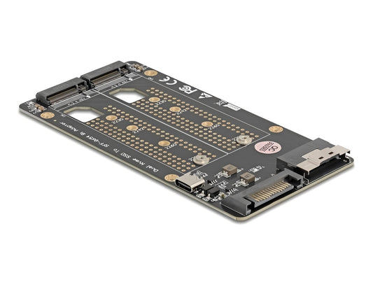 ממיר זה מבית Delock גרמניה מאפשר חיבור של שני כונני M.2 Key M NVMe בפורמטים 2280, 2260, 2242, 2230