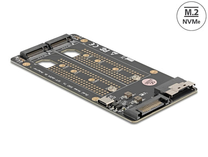 ממיר זה מבית Delock גרמניה מאפשר חיבור של שני כונני M.2 Key M NVMe בפורמטים 2280, 2260, 2242, 2230