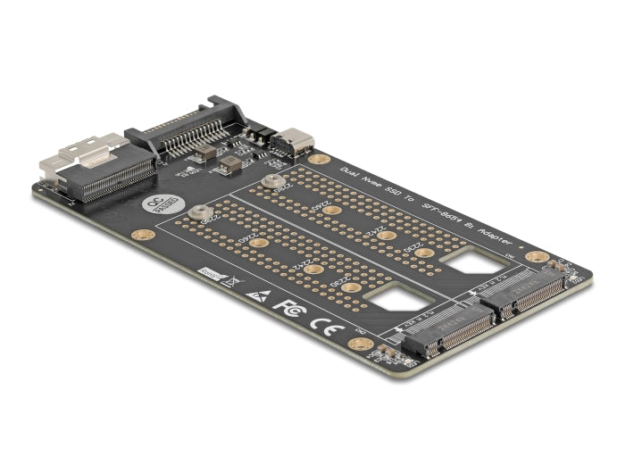 ממיר זה מבית Delock גרמניה מאפשר חיבור של שני כונני M.2 Key M NVMe בפורמטים 2280, 2260, 2242, 2230